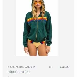 5 STRIPE RELAXED ZIP HOODIE - FOREST
S